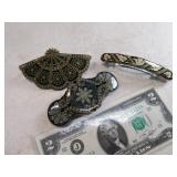Lot (3) Fancy Hair Pins Clips Bling