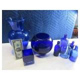 Lot (10pcs) Cobalt Blue Glass & Bottles