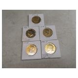 Lot (5) Gold Colored Half Dollar Coins sleeved