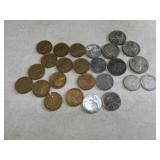 Lot (5) silver Nickels & Penny Asst Coins