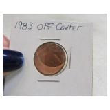 1983 Off Center MIS-HIT Penny Coin