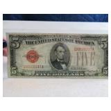 1928 RedSeal $5 Bank Note Currency Bill