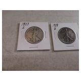 1919d & 1927s Walking Liberty Half Dollar Coins