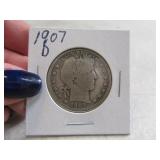 1907d Barber Head silver Half Dollar Coin