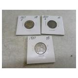 1937/1937d/1937s (3) Buffalo Head Nickels Coins