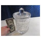 7" Heavy Glass Covered Candy Jar Detailed NICE