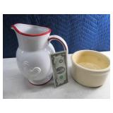 Rooster Red/White 10" Pitcher & 8" Crock Bowl