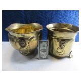 Lot (2) 10" Brass LionHandled Hammered Decor Pots