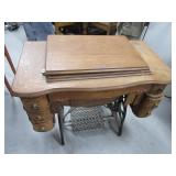 Antique Oak Sewing Machine w/ Metal Base