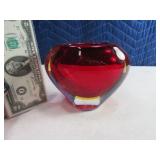 Vintage MURANO Red Glass 5" Heart Vase