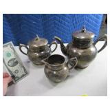 Early ROGERS Silverplate Teapot & Creamer/Sugar