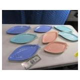 8pc Vintage FISH Pottery Serving Dishes Colored