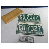 Pair 1962 COLORADO Matching License Plates "A"