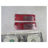 Pair Vintage COORS Equiqment Tags Out of Factory