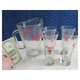 5pc Coors Vtg Glass Pitcher & Glass SET