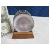 Early Coors 4pc Aluminum Coaster Set w/ holder