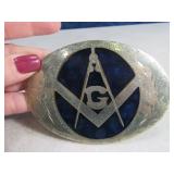 Belt Buckle: Masonic "G" German Silver Blue Inlay