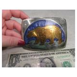 Belt Buckle: Amazing BEAR Inlaid Handcrafted Bl/Gd