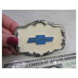 Belt Buckle: Vtg CHEVROLET Blue/White Inlaid 2of2