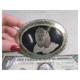 Belt Buckle: Praying Hands Inlaid German SilverBlk