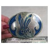 Belt Buckle: EAGLE Blue & Silver Inlay Handcraftd