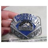 Belt Buckle: CO ROCKIES BlueBack Inlaid #d Sign2o3