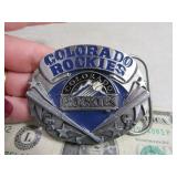 Belt Buckle: CO ROCKIES BlueBack Inlaid #d Sign3o3