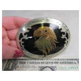 Belt Buckle: GOLD Eagle Head Inlaid Black Silver $