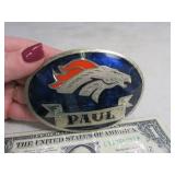 Belt Buckle: BRONCOS "PAUL" Custom Silver Inlaid