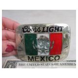 Belt Buckle: Coors Light MEXICO Inlaid Silver Hand