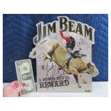Autographed JIM BEAM Bull Riding Tin Metal Sign