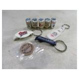 Lot(9) Mini Coors Collec MintCans~Keychains~WdTokn