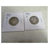 Lot(2) 1915d Barber Quarters silver Coins