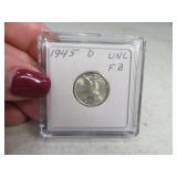1945d UNC Full Bands Mercury Dime Silver cased
