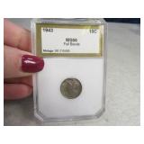 1943 MS66 graded Mercury Dime FullBands Rare