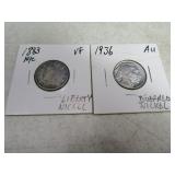 1883 No Cents Liberty & 1936 Buffalo Nickels Coins