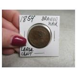 1854 US Large Braided Hair Variety Cent
