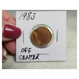 1983 OffCenter MIS-HIT Error Cent Penny