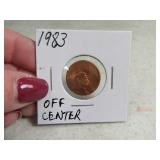 1983 Mint Errror MIS HIT Off Center Penny Cent