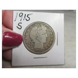 1915s Barber Half Dollar Silver Coin