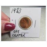 1983 OffCenter MIS HIT Penny Coin Mint Error
