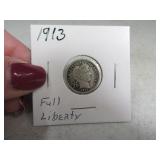 1913 full liberty Barber Silver Dime
