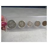 5pc Silver early Coins in Holder