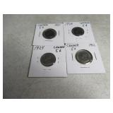Lot(4) Canadian Nickels 1922/24/29/35 XF sleeved