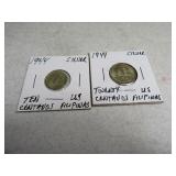 (2) 1944 US Filipinas Ten/Twenty Centavos Silver