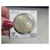 1924 BU Mexico Silver Un Peso Coin