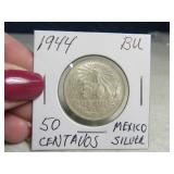 1944 BU Mexico Silver 50 Centavos Coin