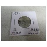 1937 German Silver 2 Reich Nazi Symbol Coin