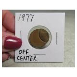 1977 Off Center MIS HIT Error Penny Coin