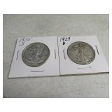 Lot(2) 1929d/1935s Walking Liberty Half Dollars